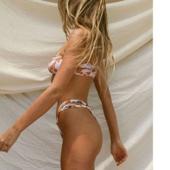 NWT Fox Stone Swim LeLe Bikini Top, Bandeau, Pastel Petal Brown/Pink, size Large - Picture 14 of 16